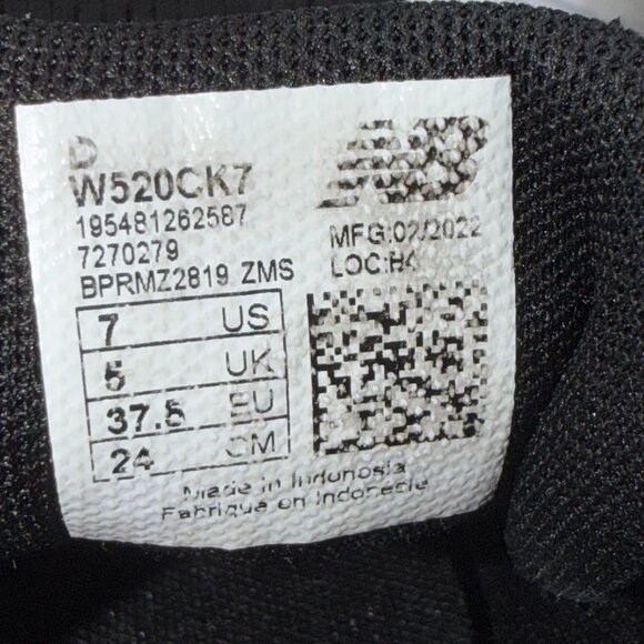 New Balance Womens 520 V7 W520CK7 All Black Running Shoes Sneakers Size 7 - Picture 10 of 11